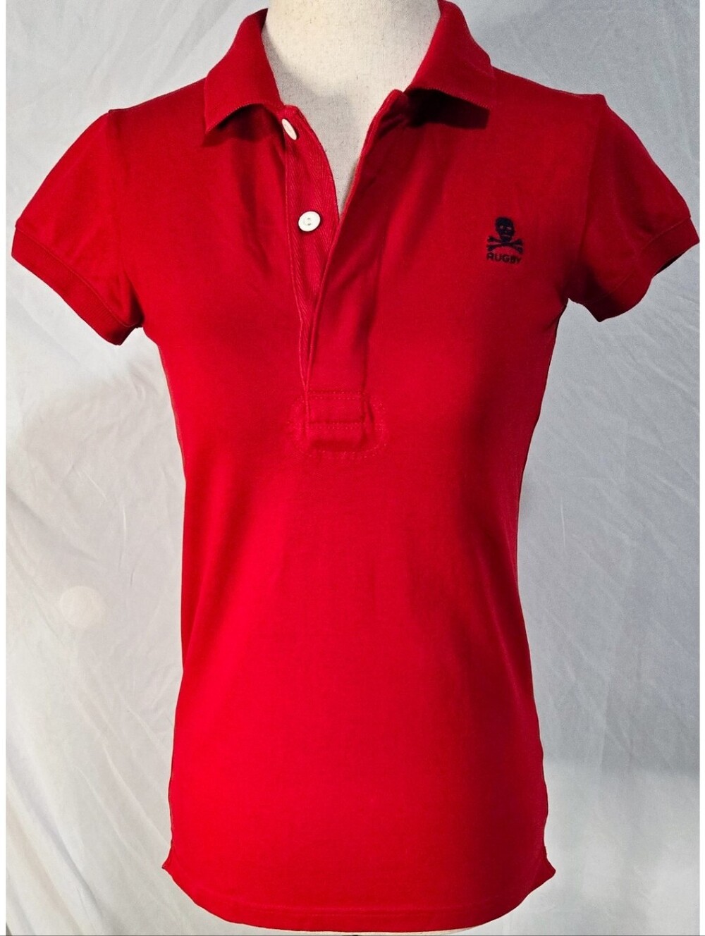 Ralph Lauren Rugby Polo Shirt Red Short Sleeve Fitted Logo Skull Crossbones Prep